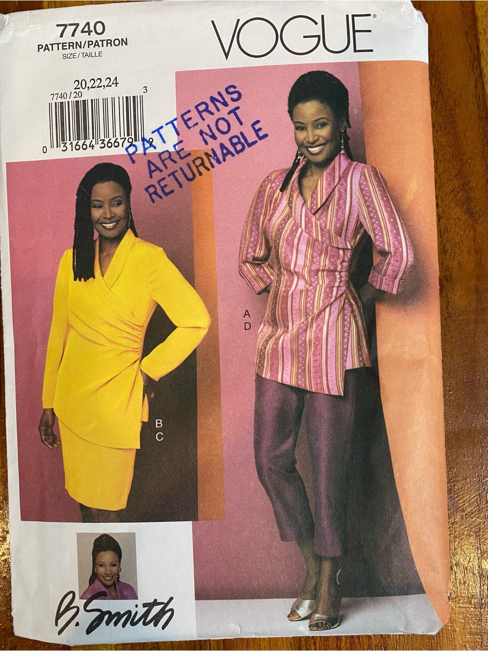 Vogue 7740 Plus size 20,22,24 B. Smith Wrap-Style Tunic & Skirt sewing pattern